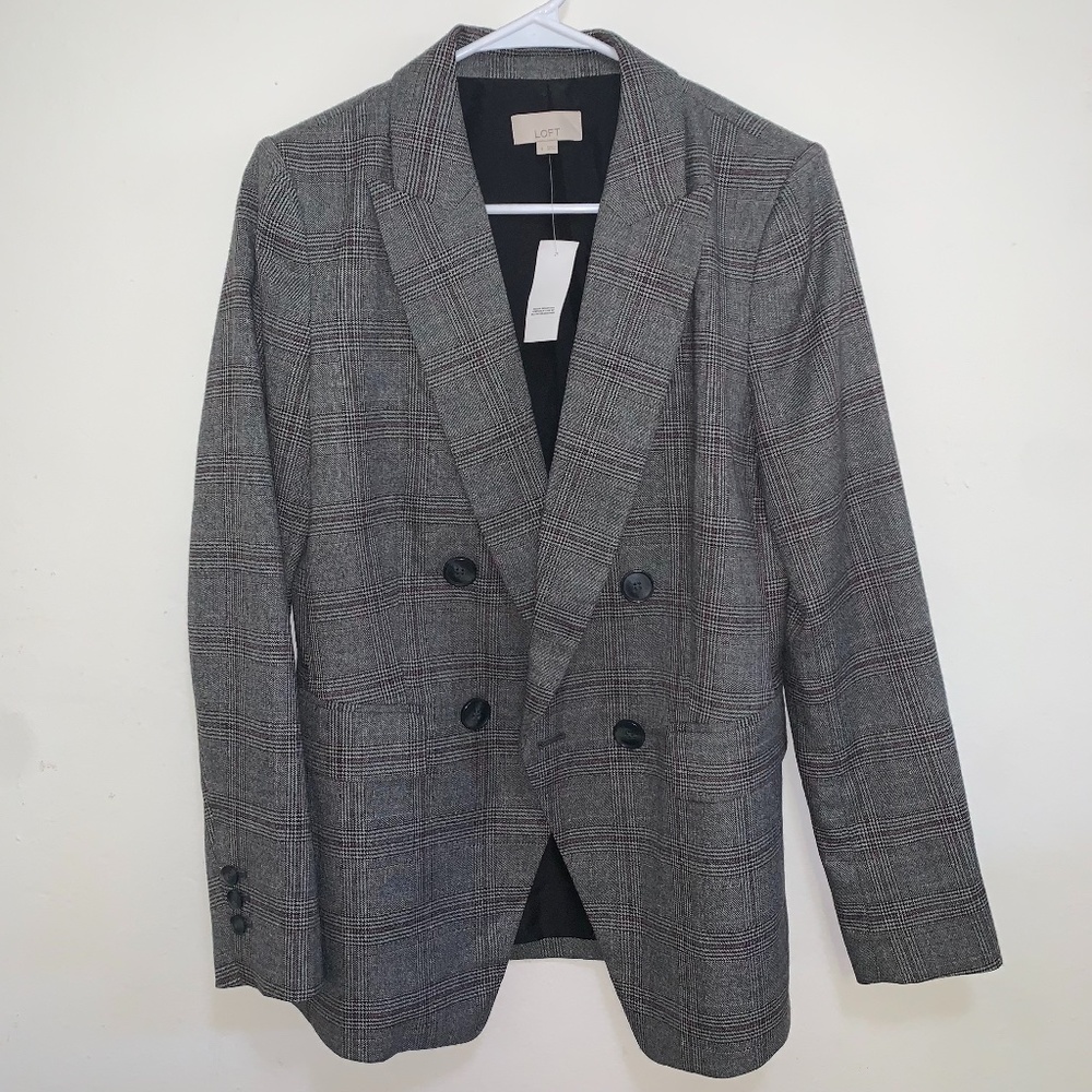 Ann Taylor Loft Grey Plaid Blazer, Size 4, New With Tags